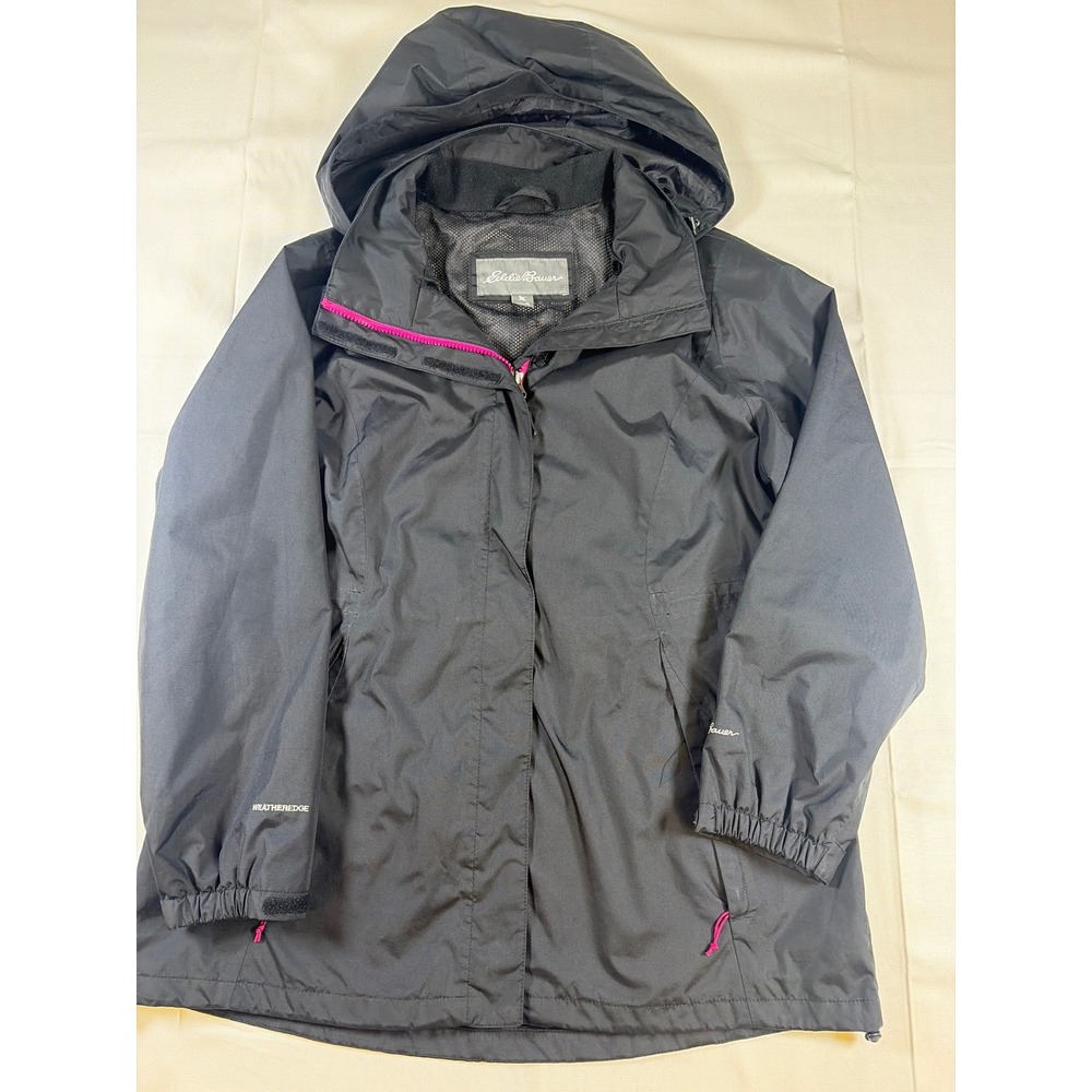 Eddie Bauer WeatherEdge Black Hooded Rain Jacket Womens PL 21512213